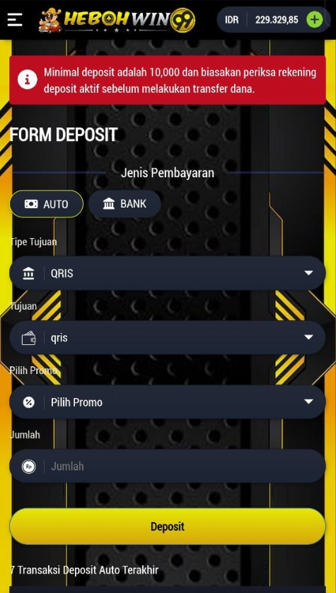 Contoh tampilan deposit